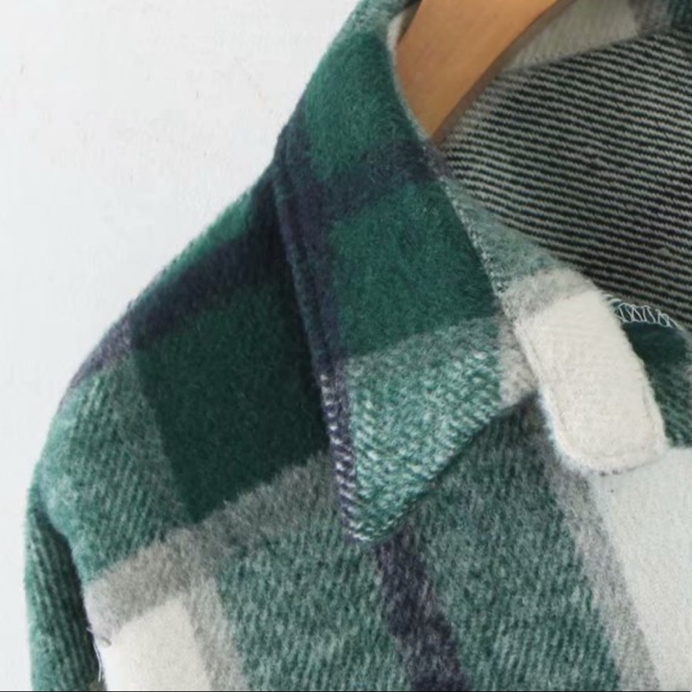Plaid Stripe Oversized Flannel Shirt Shacket green - Picture 11 of 16